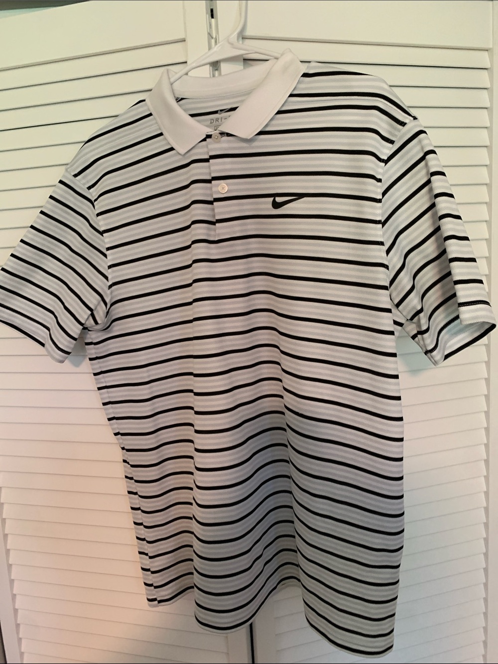 Nike Men’s White and Black Striped Polo Shirt